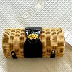 Wicker clutch purse with strap